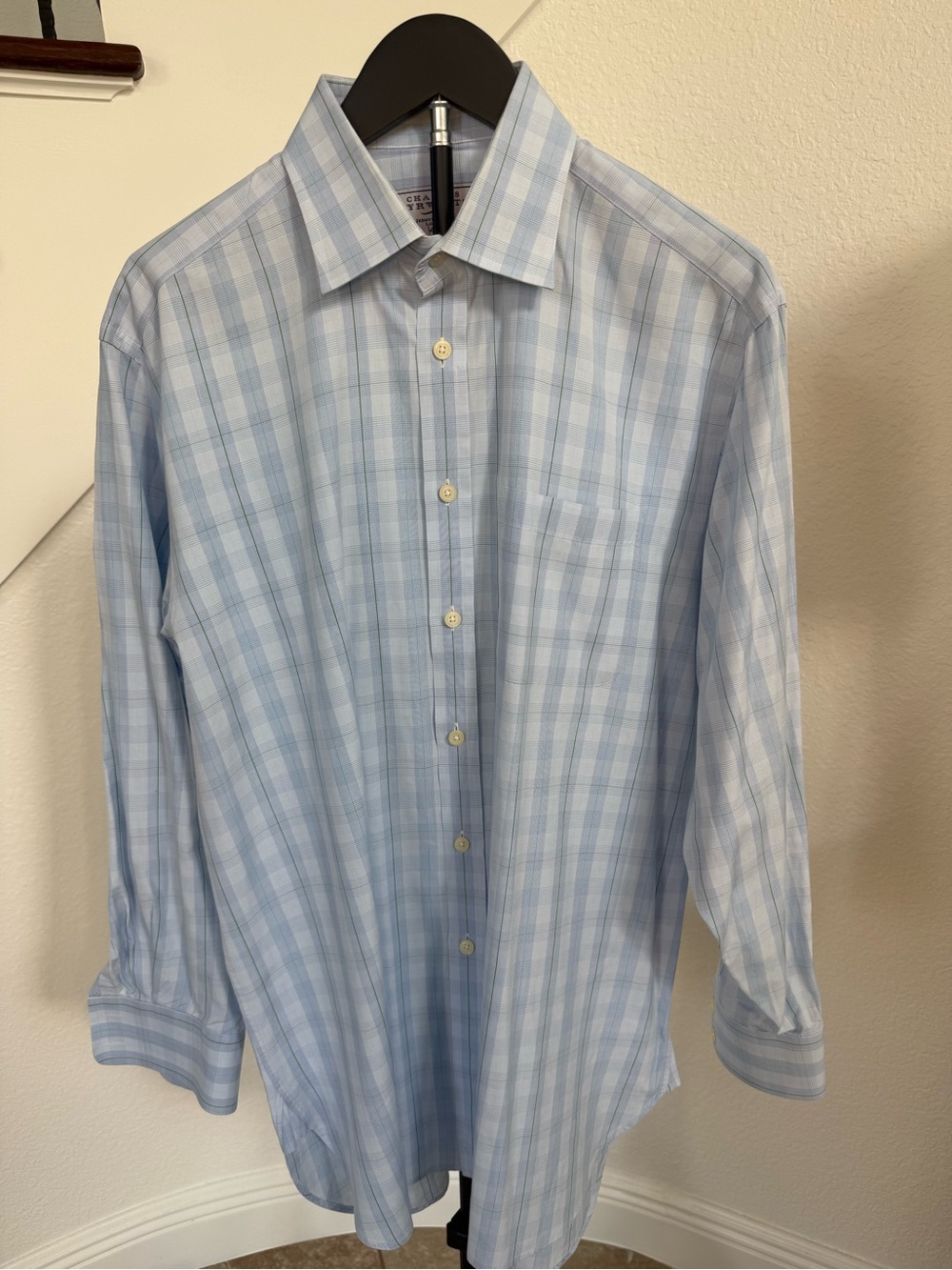 Charles Tyrwhitt Light Blue Plaid Cotton Dress Shirt